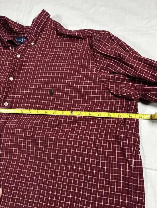 Polo Ralph Lauren Men 3XB Plaid Button Down Shirt Dark Red Green White Cotton - Picture 5 of 6
